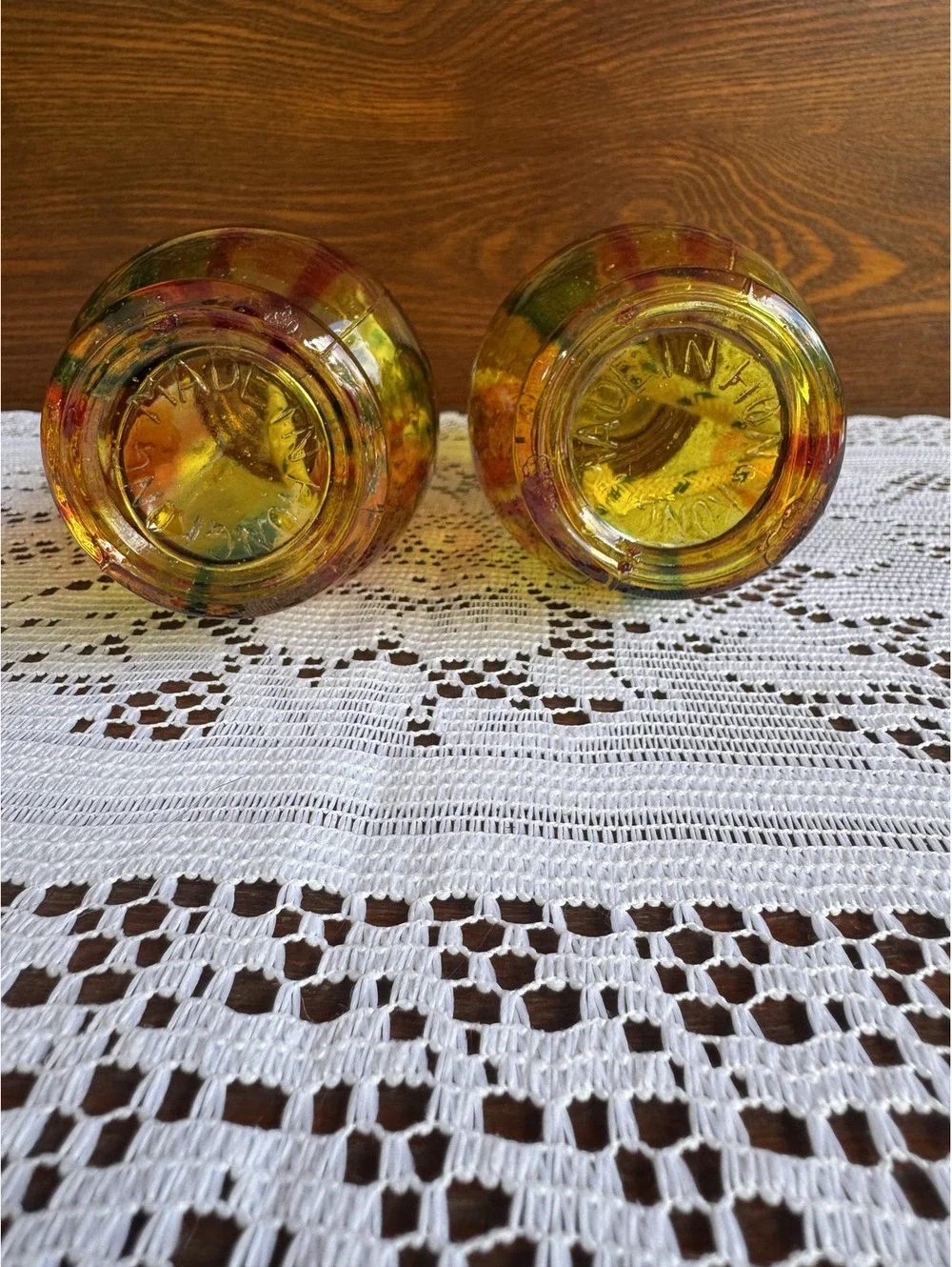 Pair of Vintage Colorful Vintage Glass Oil Lamps